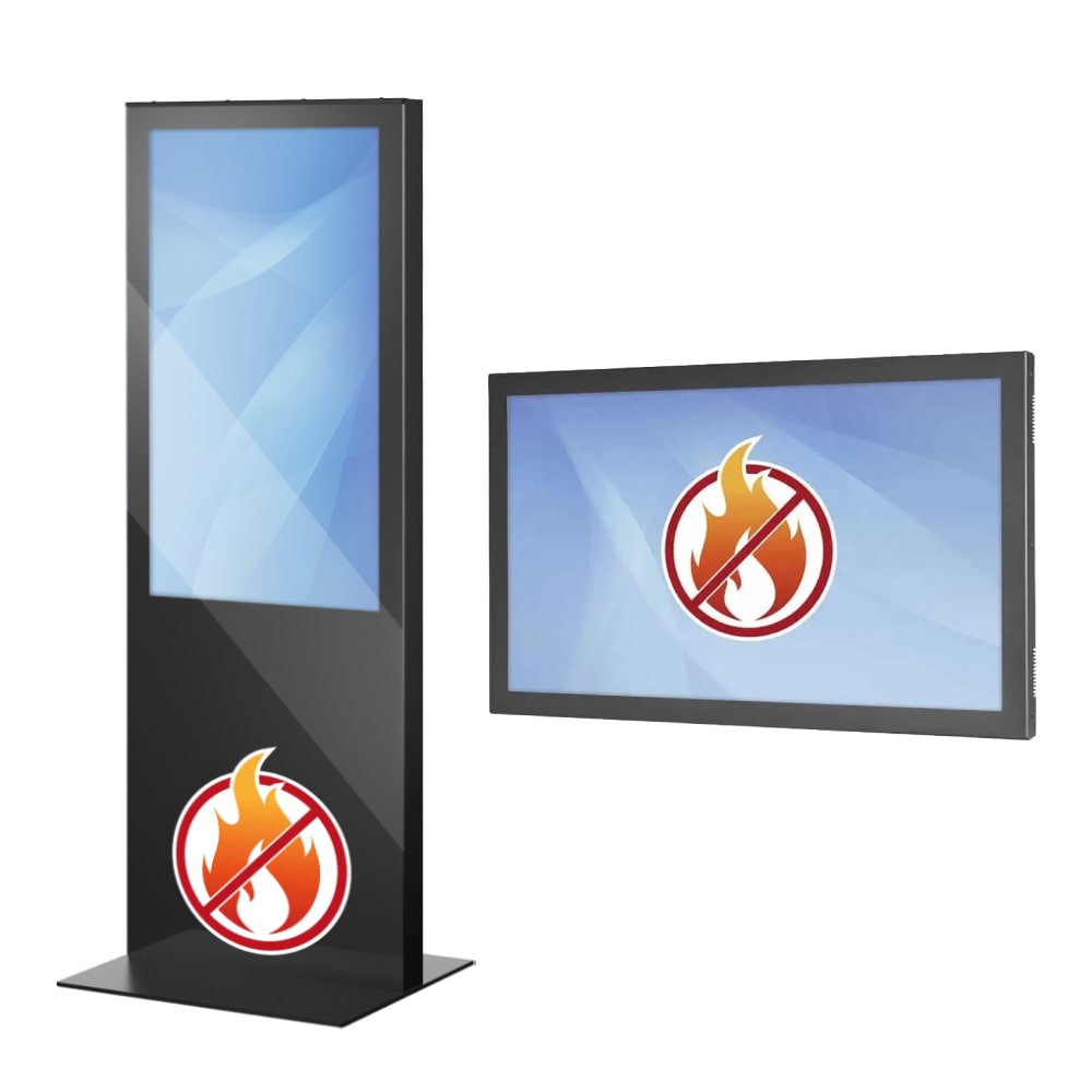 Zertifizierte Brandschutz Digital Signage Hardware (Info-Stelen und Displays) für Flucht- und Rettungswege.