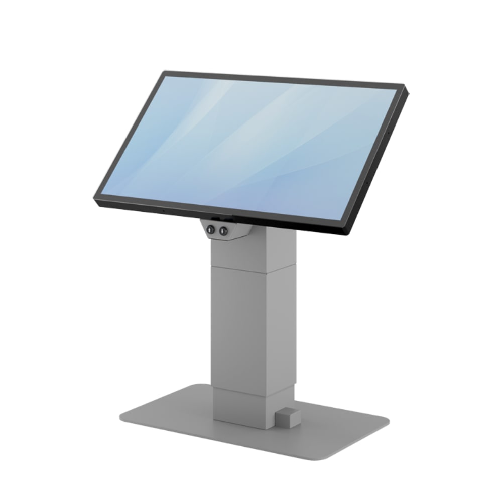 Stufenlos höhenverstellbares Touchscreen Kiosk Terminal Infopult Priska (43 bis 49 Zoll Display) mit Hubmotor und VESA-Schnittstelle zur Aufnahme von Standard-Displays.