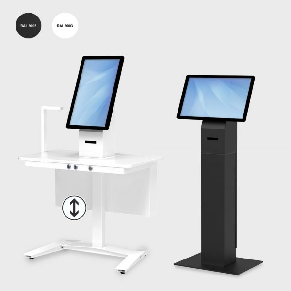 Self-Service Kiosk Terminal & Selbstbedienungsterminal MICHL KIT (16″ - 22 Zoll Touchscreen). Optionen: Webcam, EC-Kartenleser, Barcodescanner, Bondrucker, u.v.m.