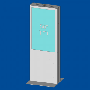 Doppelseitige Digitale Stele LENA DUO Basic 50 Zoll - optional Touchscreen - mit Bodenplatte. Ein moderner Digitaler Kundenstopper.